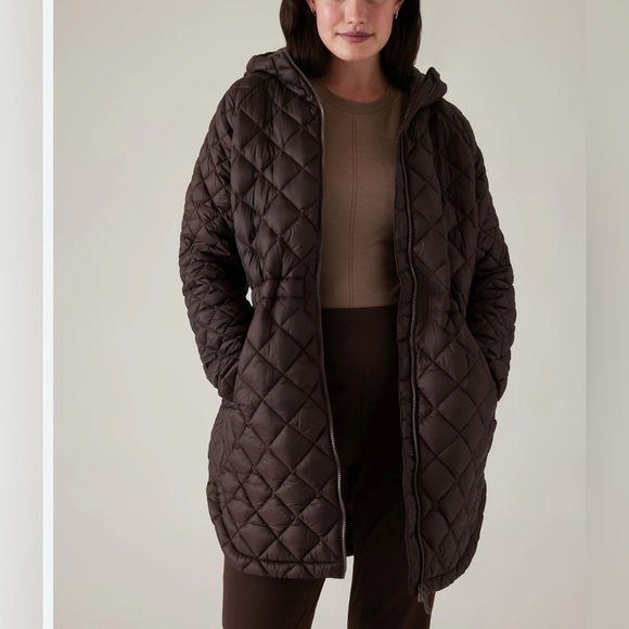 NWT Athleta whisper featherless Brown lightweight recycle puffer jckt Parka XXS - Picture 1 of 6